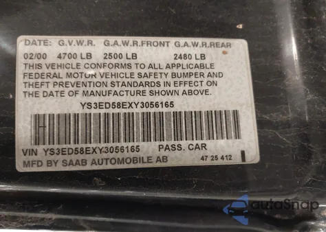 2000 Saab 9-5 2.3T из США, поврежденный, VIN YS3ED58EXY3056165